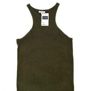 CAESCENT Olive Green Rib Stretch Sweater Racer Tank Top | Boutique | Size Large